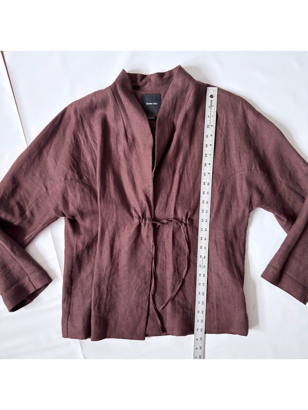 Massimo Dutti Linen Blend Kimono Jacket with Tie Detail - Chocolate, Size L - Picture 6 of 8